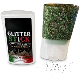 Glitter Stick Tricolor, Edici?n M?xico, Generic, 15 g, Tricolor Mexicano (verde, Blanco Y Rojo) Con Brillos Plateados