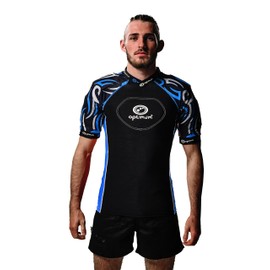 Optimum Razor Men's Protective Top - EVA Padding Protection, Rugby Approved Shoulder Pads Lightweight and Breathable Protective Top - Black/Blue/Medium