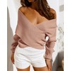 BTFBM Women Casual V Neck Long Sleeve Sweaters Cross Wrap