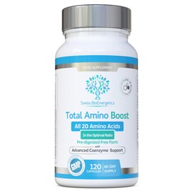 Total Amino Boost - Full Spectrum - All 20 Amino Acids Including All BCAAs -120 Vegan Capsules with Free Form pre-digested Amino Acids with Advanced Coenzyme Support. No Additives - UK Made