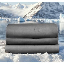 DOWNFORT Queen Size Cooling Comforter with Tencel™ Fill for Hot Sleepers & Night Sweats - Lightweight,ICY, Double-Sided Breathable All Season Thin Bedding - Full/Queen, Gray 90x90 Inches