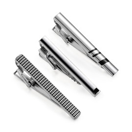 Wynameleri Tie Pins for Men, Business Shirt Tie Pinch Clip 3 Pcs Set Silver Black Necktie Parts T0303001