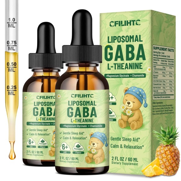 CFILIHTC 2 Pack Liposomal GABA L-Theanine Drops for Kids -