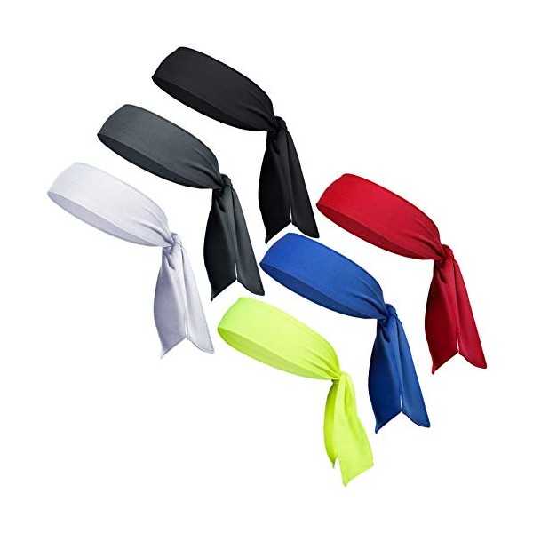 6 Pack Head Tie Headbands for Men, Tennis Karate & Ninja Headbands, Athletic Sweatbands for Men Women(Multicolor)