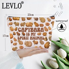 LEVLO Cute Capybara Cosmetic Makeup Bag Capybara Lover Gift Capybara is My Spirit Animal Toiletry Bag Capybara Owner Merch Capybara Bag