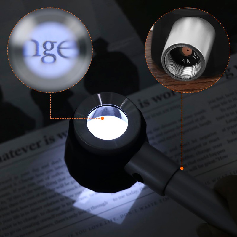 QWORK® Handheld Magnifier 10X Amplification with 3 Light and Measuring