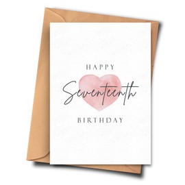 Fat Flamingos 17th Birthday Card Stylish Design Water Colour Heart unisex card - For Her, Boyfriend, From him, Sister, Girlfriend (A5 - 5.8x8.3inch - 14.8x210cm)