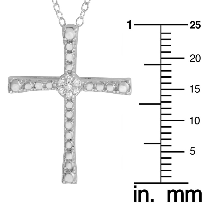 Sterling Silver Diamond Accent Cluster On Middle Cross Pendant Necklace