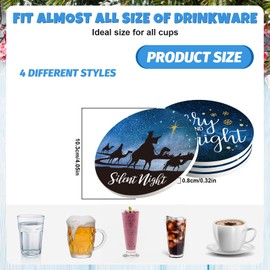 AnyDesign Christmas Coasters Set of 4 Holy Night Drink Coasters Blue Xmas Winter Holiday Nativity Scene Ceramic Cup Mat for Home Kitchen Table Decor, 4.1 x 0.3 Inch