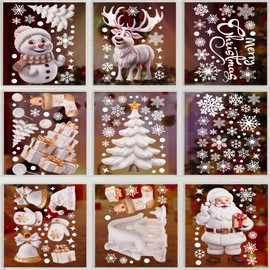 9 Sheet Christmas Window Clings, Christmas Snowflake Deer Window Clings Stickers Decals for Glass, Removable Christmas Window Stickers for Holiday Winter Decorations