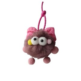 Cute Plush Pom Pom Keychain Charm, Furry Monster Design, Green and Yellow Colors, Decorative Bag Accessory (Purple)