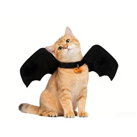 Deluxe Enhanced Cat Halloween Costume Bat Wings with Pumpkin Bells - Premium Upgraded Pet Apparel for Cats & Small Dogs, Adjustable Secure Fit for Halloween Party, Christmas, Birthday Dress Up
