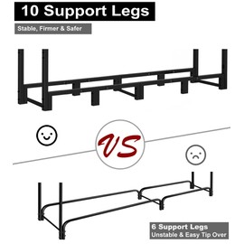 Koutemie 8Ft Outdoor Firewood Rack Holder for Fireplace Wood Storage, Adjustable Fire Log Stacker Stand, Black