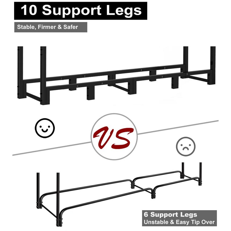 Koutemie 8Ft Outdoor Firewood Rack Holder for Fireplace Wood Storage,