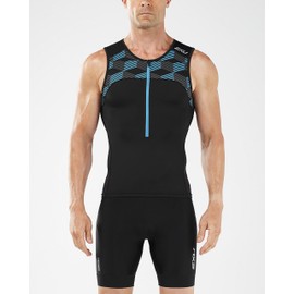 2XU Men's Active Triathlon Singlet, Black/Retro Dresden Blue, Small
