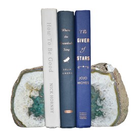 Nature's Decorations Agate Bookends - A Quality Green Geode with Non-Skid Rubber Bumpers for Shelves, Office, Home Decor, Heavy Duty Cute Stone (2-3 LB)