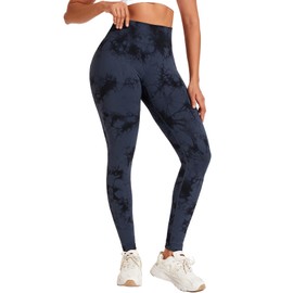 Dymmax Tie Dye High Waist Seamless Leggings for Women Tummy Control Compression Gym Workout Yoga Pants Elastic Tights (US, Alpha, Medium, Regular, Regular, Black)