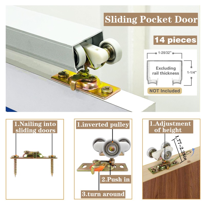 PILISPARK 2 Pack Pocket Door Frame Roller,Sliding Pocket Door Top