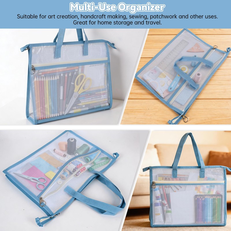 2 Pack Needlepoint Bag, Clear Mesh Zipper Pouch with Handle