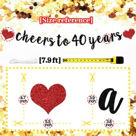 Cheers to 40 Years Banners, Hello 40/40&Fabulous Bunting Sign, Happy 40th Birthday/Wedding Anniversary Party Decorations Supplies, Red and Black Glitter