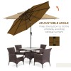 3 Tiers Tan 9FT Outdoor Patio Umbrella with Crank Push