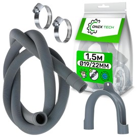 Universal Drain Hose Washing Machine and Dishwasher 1.5 m Diameter 19/22 mm and U Shaped Hose Holder for Drain Hose with 2 Hose Clamps 20-32 mm ONIX TECH