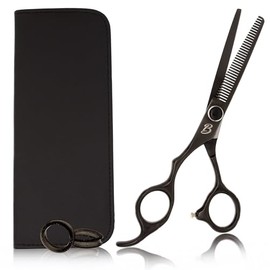 Bucchelli Left Handed Thinning Shears For Hair Cutting 35 Tooth 6 inches | Black Titanium Coating Hair Thinning Scissors Japanese Stainless Steel (Black Left Thinner 6 Inch)