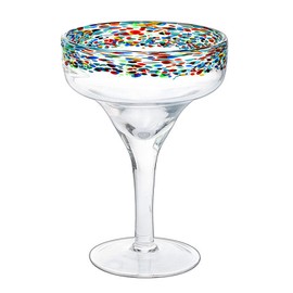 The Wine Savant Mexican Margarita Hand Blown Glass - Set of 4 - Large 16oz, Luxury Margarita Glasses, Mexico Design Large 16oz Confetti Rim Carmen Cinco de Mayo, Dishwasher Safe, Confetti Rock Décor