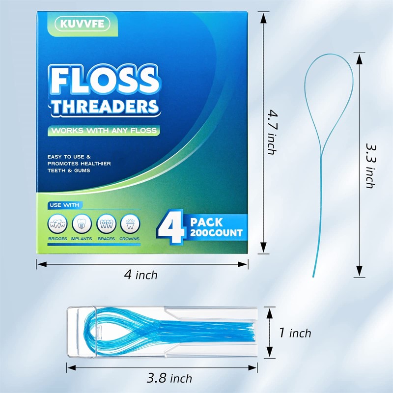 Kuvvfe Floss Threaders,Deep Clean Floss for Braces, Bridges, Implants|200Count (Pack