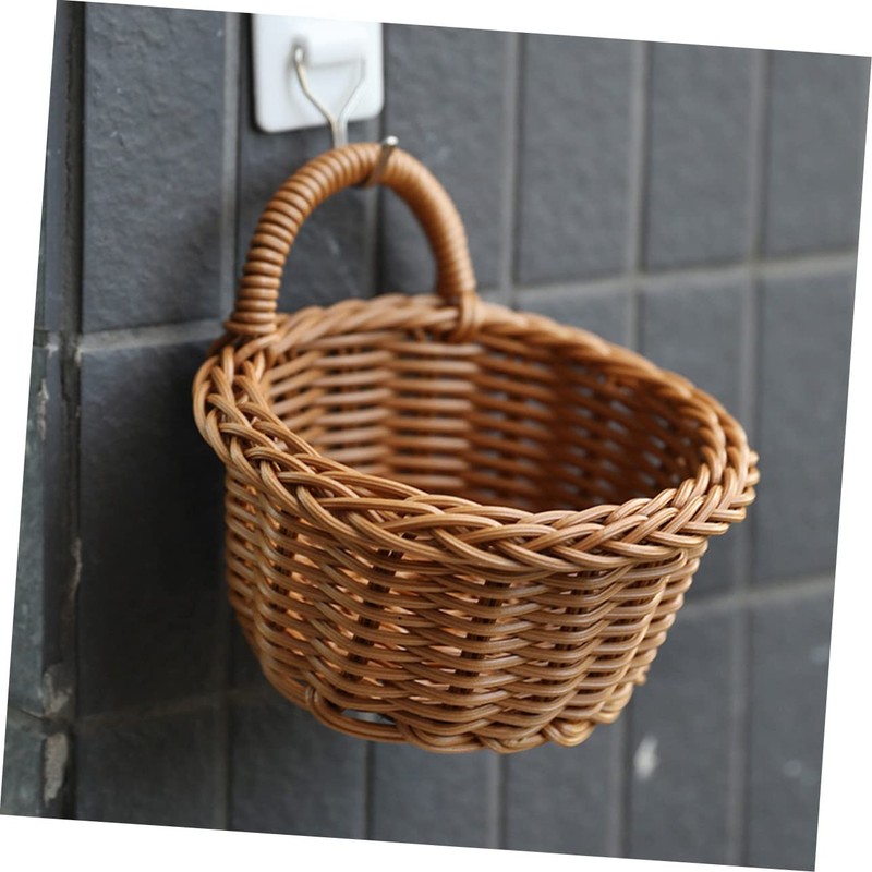 Anneome 2Pcs Decorative Imitation Rattan Wall Hanging Basket Multi-function Woven