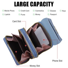 Fjquamitix Small Crossbody Cell Phone Bag for Women, Lightweight Mini Handbag Purse with Adjustable Strap, Card Slots, Touch Screen (Blue)