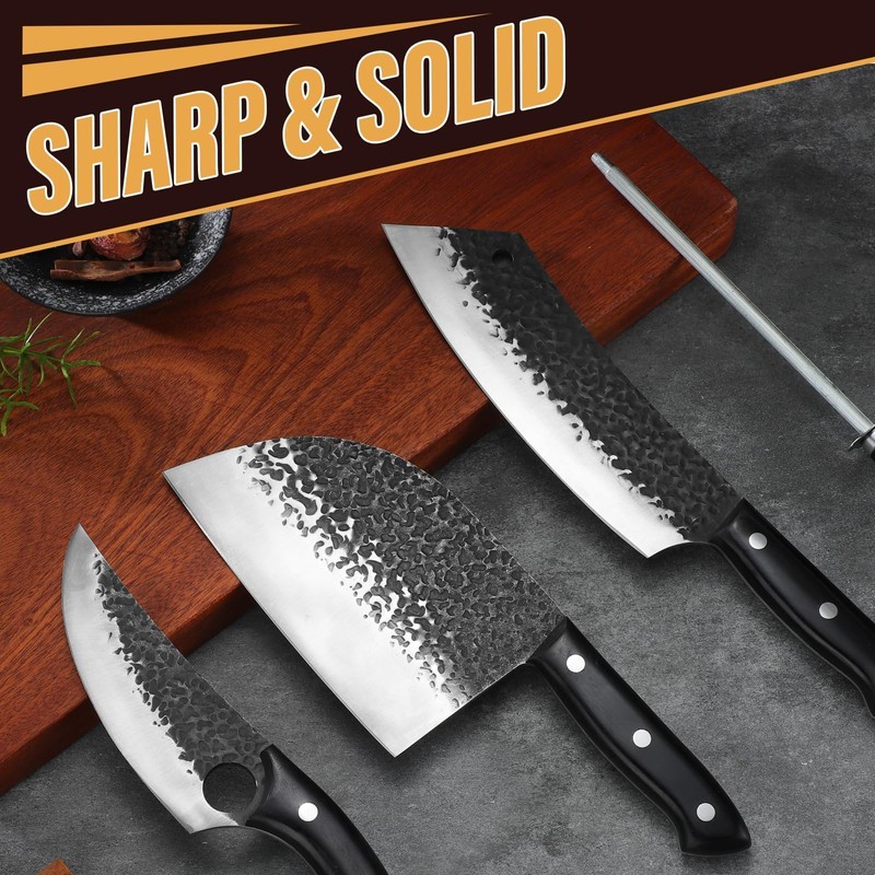 Golden Bird Butcher Knife Set - 4pcs Hand Forged Meat