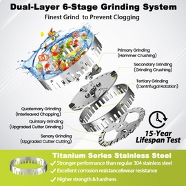 DC Garbage Disposal 3/4 HP Quiet (60dB) with Cord & Dishwasher Hookup for Kitchen Sink Food Waste, 6-Stage Grinding, 3-Bolt, 110V 60Hz, 2700RPM, Continuous Feed, Titanium Stainless Steel