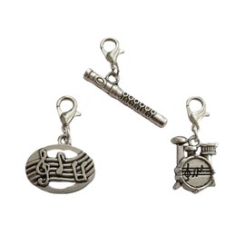 WYGUYO 3pcs in set Music Notes Clip on Charm, for Key Ring Zipper Pull, Music Lover Pendant, Cute 3D Mini Drum and Flute Charm