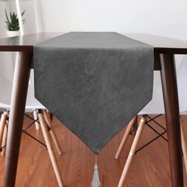 WAITER TREE Faux Linen Table Runner with Tassels Waterproof Sparkling Runners for Party Home Table Docorations Birthday Wedding Bridal Baby Shower (Gray, 14 x 71 inch)