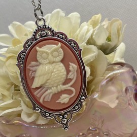 Fancy Fox Boutique SILV Valentine's Day Gift Mom Wife Daughter Peach Cameo Necklace White Owl Charm