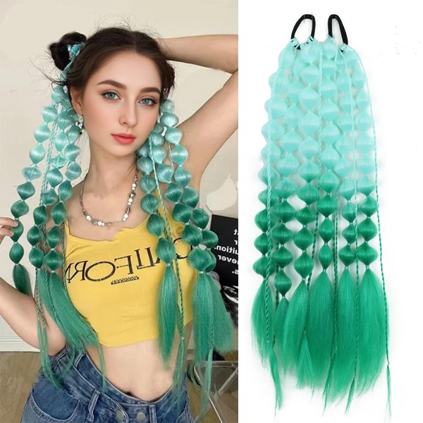 2 PACK Colorful Hair Extensions, POIUNA Upgrade 24" Long Braiding