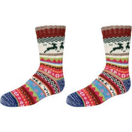 WOWERAT THERMO Hygge Kids Socks with Wool "Elk" Full Plush Lined, Pack of 2, Colourful Hygge Style / Elk