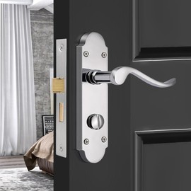 Probrico 1 Pack Chrome Door Handle with Thumb Turn Lock Inside, Internal Chrom Door Handle, Backplate Size 168mm×40mm
