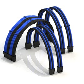 LINKUP - 50cm Super Soft and Flexible PSU Cable Extension Sleeved Custom Mod GPU PC Braided w/Comb Kit┃1 x 24 P (20+4)┃2 x 8 P (4+4) CPU┃2 x 8 P (6+2) GPU Set┃500mm - BlackBlue