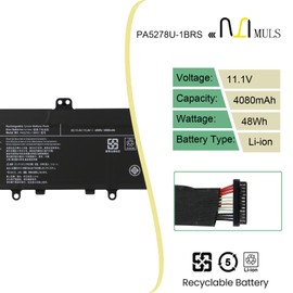 MULS PA5278U-1BRS Laptop Battery for Toshiba Portege X30 X30-D X30-D-10L X30-D-10M X30-D-10V Tecra X40 X40-D DYNABOOK Portege X30-F X30-F-10L PT28U-0LN03X 48Wh 4080mAh 11.4V