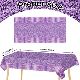 3 Pieces Purple Silver Birthday Tablecloths for Happy Birthday Party Decorations Plastic Disposable Purple Birthday Theme Table Covers for Girls Women Silver Glitter Birthday Party Supplies 54x108Inch
