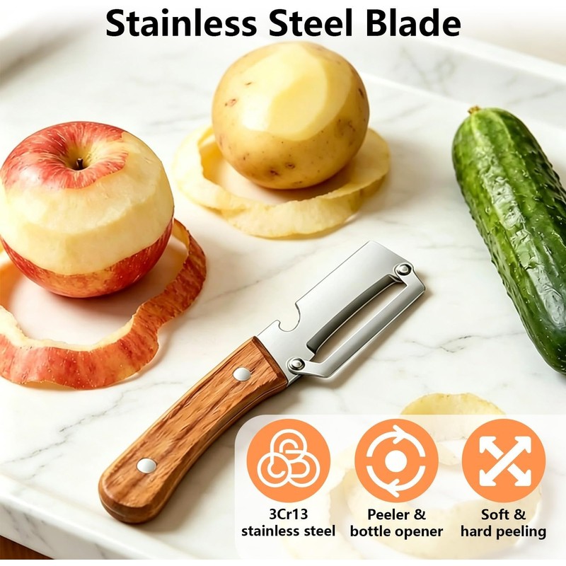 2PCS Multi-Functional Vegetable Peeler for Kitchen with Wooden Handle and