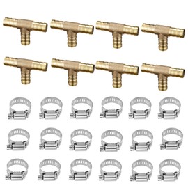 Hpamba 10 mm Brass Hose Connector Pneumatic Connector T Hose Connector T-Piece Straight Hose Fitting Brass Hose Connector for Fuel Air Water Gas Oil Fittings