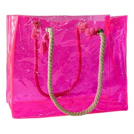 TotePrint Women's PVC Handbag, Transparent PVC Shopping Bag with Rope Holder, Large Waterproof Sports Bag, Summer, Pool, Party, Beach, Blue, 36.5 x 32 x 12 cm (1 Piece), Pink