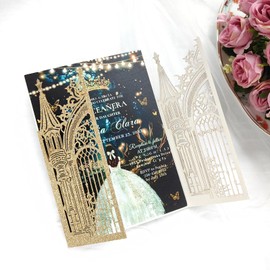 JOACHUUY 20PCS Laser Cut Wedding Invitations,Wedding Invitation Card Pocket,Quince Invites,Sweet 16 Invitations,Quinceanera Invitations,Laser Cut Invitations For All Occasions