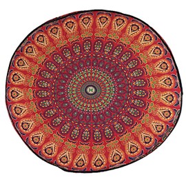 Shubhlaxmifashion Mandala Floor Pillow Cushion Seating Throw Cover Hippie Decorative Bohemian Ottoman Poufs, Pom Pom Pillow Cases,Boho Indian (35x35 Inch, red)