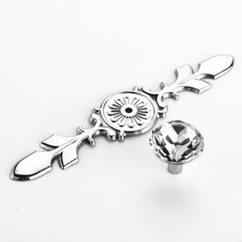 Joyindecor Crystal Drawer Pulls with Backplates, Antique Diamond Glass Cabinet Knobs for Kitchen, Dresser and Cupboard, 4 Pack (Silver)