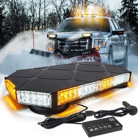 FOXCID 56 LED White Amber Mix Rooftop Strobe Beacon Lights Bar Controller Magnetic Emergency Traffic Warning Flashing Plow Light for Construction Vehicles Trucks Snowplow Tow Commercial Security Car