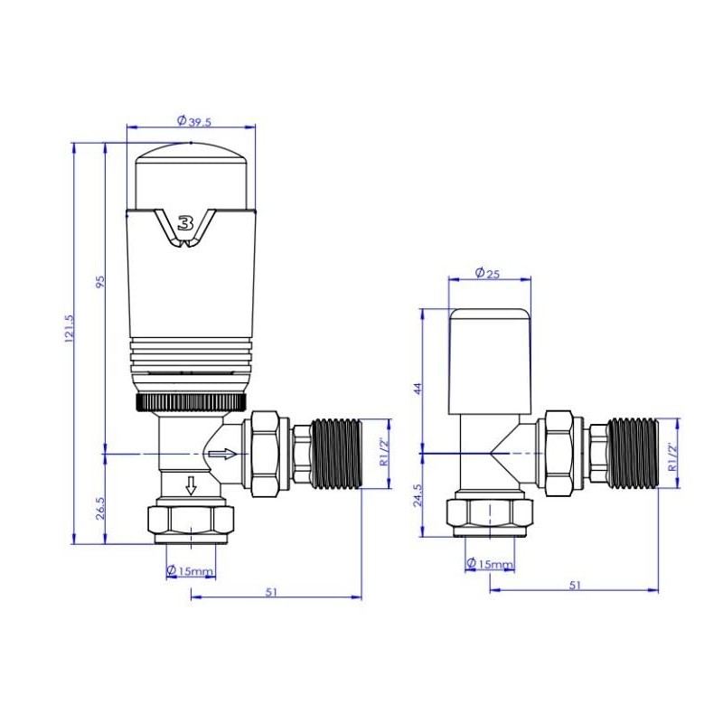 Thermostatic Radiator Valve Angled TRV – Style (All White)
